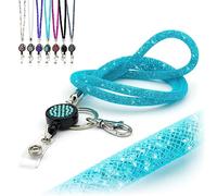 CKB LTD Light Blue Sparkle Lanyard Rhinestone Glitter Crystal Gems Neck Strap with Swivel Metal Clip and Sparkly Bling Retractable Reel ID Badge Holder Clip 1pc