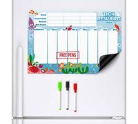 CKB LTD® Magnetic REWARD CHART Ocean Creatures FRIDGE BOARD 7 Day Colourful Tick List For Refrigerators With 3 Markers Pens Activity Chore A3 Behaviour Charts Teaching Children Good Practices