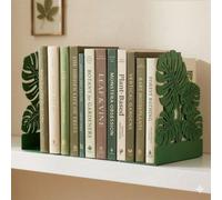 CKB Ltd Monstera Leaf Metal Bookend Set For Shelf Display (Green)