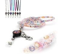 CKB LTD Multi-Coloured Sparkle Lanyard Rhinestone Glitter Crystal Gems Neck Strap with Swivel Metal Clip and Colourful Sparkly Bling Retractable Reel ID Badge Holder Clip 1pc