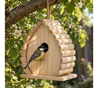 CKB LTD Natural Wood Bird Nesting Box House Wooden Hanging Nest Box | Hanging or Wall Mounted Bird House with 32mm Entrance Hole, Metal Hanger and Weatherproof Design for Garden, Tree or Balcony
