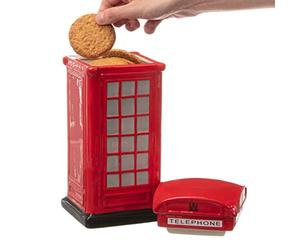 CKB LTD Novelty Telephone Box Biscuit Tin Cookie Jar Retro Kitchen Tall Sweet Jar Storage With Lid - Ceramic Red 12 x 12 x 28cm