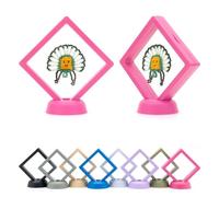 CKB LTD Pack of 5 3D Floating Frames Display Case Holder Storage Box Suspension Stand - Holds Jewellery, Gemstones, Collectable Coins and Hobby Craft Items (Pink) 9cm x 9cm x 2cm (Medium)