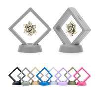 CKB LTD Pack of 5 3D Floating Frames Display Case Holder Storage Box Suspension Stand - Holds Jewellery, Gemstones, Collectable Coins and Hobby Craft Items (Grey) 7cm x 7cm x 2cm (Small)