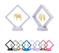 CKB LTD Pack of 5 3D Floating Frames Display Case Holder Storage Box Suspension Stand - Holds Jewellery, Gemstones, Collectable Coins and Hobby Craft Items (White) 9cm x 9cm x 2cm (Medium)