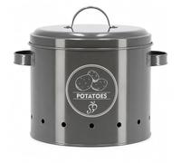 CKB LTD Potato Storage Container For Counter, Metal Kitchen Canister | 5.9L Vintage Grey Carbon Steel Bin, Vegetable Food Keeper Caddy with Aerating Holes & Lid