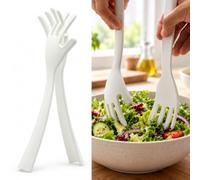 CKB LTD Praying Hands Salad & Pasta Servers, Pair of Serving Spoons, White | Quirky hand-shaped tableware for dinner parties, buffets and sharing dishes; ideal for salad, pasta, fruit and vegetables.
