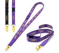 CKB LTD Purple VIP LANYARDS Breakaway Safety Lanyard Neck Strap Swivel Gold Colour Metal Clip for ID Card Holder - Pull Quick Release Design Pack of 50