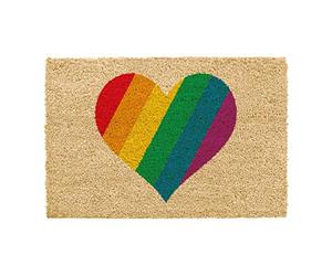 CKB LTD Rainbow Heart Shaped Novelty DOORMAT Unique Doormats Front/Back Door Mats Made with a non-slip PVC backing Colourful - Natural coir - Indoor & Outdoor