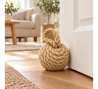 CKB LTD Rope Doorstop with Handle Round Weighted Sailor Knot Door Stop 2kg | Interior Decorative Beige Nautical Stopper, Non-Scratch Floor, Window & Door Holder for Home, Office Carpet & Hard Floors