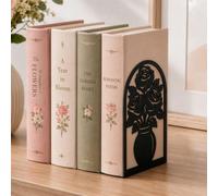 CKB Ltd Rose Vase Silhouette Metal Bookend Set For Shelf Display (Black)