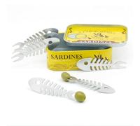 CKB LTD Sardine Snack Fork Set in Tin - Set of 6 Stainless Steel Fishbone Forks for Tapas, Olives & Escargot - Retro Sardines Tin Gift - Cocktail Picks for Seafood, Appetisers & Party Serving