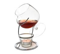 CKB LTD Set Of 2 Brandy & Cognac Snifter Warmer Glasses Chrome Stand, Tealight Holder Gift Set