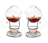 CKB LTD® Set of 2 Brandy & Cognac Snifter Warmer Glasses Stand Gift Set with Tealight Candle & Chrome Holder - Premium Drinking Double Pack Set