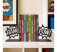 Ckb Ltd Set Of 2 Comic Book Bam Pow Bookends, Anime Manga Tidy Book Ends (Black)