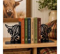 CKB Ltd Set Of 2 Highland Cow Bookends, Cute 3D Book Ends For Shelves Black