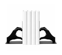 CKB LTD Set of 2 Love Heart Hands Bookends, Romance Novels Tidy Book Ends | Heavy Duty Metal Bookshelf Holders for Shelves Black