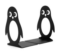 CKB LTD Set of 2 Penguin Bookends, Cute Quirky Flat Book Ends, Black | Heavy Duty Metal Bookshelf Holders for Shelves