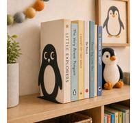 CKB Ltd Set Of 2 Penguin Bookends, Cute Quirky Flat Book Ends For Shelves, Black