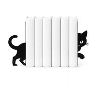 CKB LTD Set of 2 Shy Black Cat Hiding Bookends, Cute 3D Book Ends | Heavy Duty Metal Bookshelf Holders for Shelves