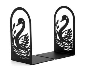 CKB LTD Set of 2 Swan Bookends, Decorative Flat Book Ends, Black | Heavy Duty Metal Bookshelf Holders for Shelves