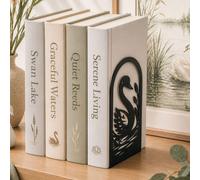 CKB Ltd Set Of 2 Swan Bookends, Decorative Flat Book Ends For Shelves, Black