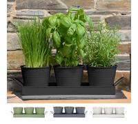 CKB LTD Set of 3 Metal Herb Plant Pots with Drip Tray Traditional Indoor Windowsill Coloured Planter Box for The Kitchen Grow Your Own Herbs for Cooking (Black)