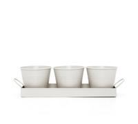 CKB LTD Set Of 3 Metal Herb Plant Pots With Saucer Tray Indoor Windowsill Kitchen Planter (Chalk White)