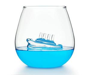 CKB LTD Ship in a Glass Tumbler 500ml Large - Ideal for Water Whisky Orange Juices - Unique Single Novelty Drinking Glass 1pc