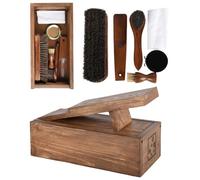 CKB LTD Shoe Care Kit - Portable Leather Shoe Shine Wooden Box Gift Set with Boot Jack Rest, Applicator Brush, Polishing Brushes, Dauber, Shoe Horn, Black Polish & Cleaning Cloth
