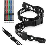 CKB LTD Staff LANYARDS Breakaway Safety Lanyard Pre-Printed Text Neck Strap Swivel Plastic Clip for ID Card Holder - Pull Quick Release Design (Pack of 10, Black)