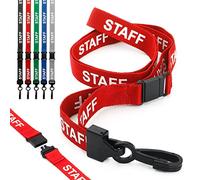 CKB LTD Staff LANYARDS Breakaway Safety Lanyard Pre-Printed Text Neck Strap Swivel Plastic Clip for ID Card Holder - Pull Quick Release Design (Pack of 50, Red)