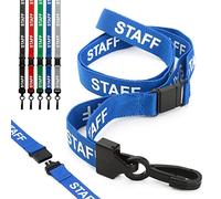 CKB LTD Staff LANYARDS Breakaway Safety Lanyard Pre-printed Text Neck Strap Swivel Plastic Clip for ID Card Holder - Pull Quick Release Design (Pack of 50, Blue)