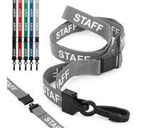 CKB LTD Staff LANYARDS Breakaway Safety Lanyard Pre-printed Text Neck Strap Swivel Plastic Clip for ID Card Holder - Pull Quick Release Design (Pack of 10, Grey)