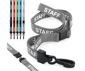CKB LTD Staff LANYARDS Breakaway Safety Lanyard Pre-printed Text Neck Strap Swivel Plastic Clip for ID Card Holder - Pull Quick Release Design (Pack of 50, Grey)