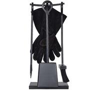 CKB LTD® Traditional Fireside Wood Burner Set Wrought Iron - Includes Shovel, Brush, Poker and Gauntlet Gloves FIREPLACE/FIRESIDE COMPANION SET