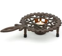 Ckb Ltd Traditional Rustic Brown Cast Iron Round Tea Light Heater Teapot Warmer With Handle Stand Keep Pots, Mugs, Plates Hot