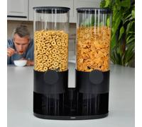 CKB Ltd Two Slim 3L Black Plastic Countertop Cereal Dispenser Storage Containers Airtight Clear Dry Food Dispensers Organiser Container