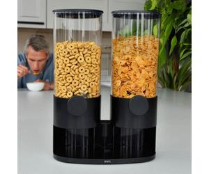 CKB Ltd Two Slim 3L Black Plastic Countertop Cereal Dispenser Storage Containers Airtight Clear Dry Food Dispensers Organiser Container
