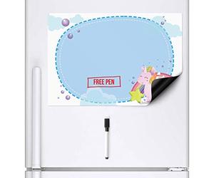CKB LTD Unicorn Magnetic Fridge Memo Board Dry Wipe Planner Magnet Signage Sheet With Marker White Blue Whiteboard & Pen Colourful Kitchen Notice Large Daily Menu Shopping To Do List