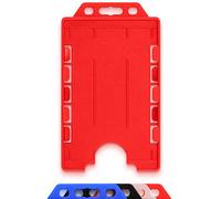 CKB LTD® Vertical Double Sided Rigid Slide in Open Faced ID Card Badge Holders Portrait Dual Identity Plastic Pass Protector - Holds Two Cards 86mm 54mm cr80 Credit Card Sized (Red, Pack of 10)