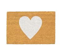 CKB LTD White Love Heart Novelty Doormat - Decorative Natural Coir Welcome Door Mat with Non Slip PVC Backing, Indoor Outdoor, Front Back, 60 x 40cm