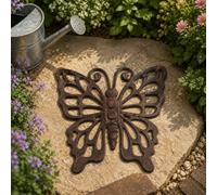 CKB Stepping Stones Garden Path Cast Iron Brown Butterfly Step Pathway Tile | Large Durable Heavy Duty Steps, Weatherproof Hard Wearing Outdoor Brown Decorative Design Tiles for Lawn & Pathways