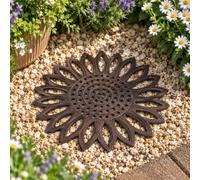 CKB Stepping Stones Garden Path Cast Iron Brown Flower Step Pathway Tile | Large Durable Heavy Duty Steps, Weatherproof Hard Wearing Outdoor Brown Decorative Design Tiles for Lawn & Pathways