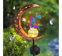 Ckbuity Solar Lights Outdoor Garden Ornaments- Waterproof Solar Powered Garden Ornaments, Colorful Moon Lamp, Vintage Metal & Glass Ball Lights for Patio, Lawn, Balcony