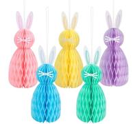 CKCSHI 5Pcs Easter Hanging Decorations, Hanging Easter Bunny Honeycomb, Bunny Rabbit Honeycomb Pendant Decoration, 3D Bunny Honeycomb Hanging for Indoor and Outdoors Festivities Party Supplies