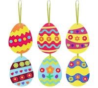 CKCSHI 6 Pack Easter Egg Craft Kit, Easter Egg Pendant, Easter Egg Ornaments, Eggs Easter Tree Decorations, Easter Egg DIY Painting Hanging for Easter Home Classroom Party Decorations