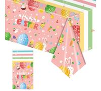 CKCSHI Happy Easter Tablecloth, Easter Tablecloth Cloth, Easter Colourful Egg Cartoon Table, Easter Table Cover Supplies for Holiday Picnic Indoor/Outdoor Spring Easter Party Decorations 137 x 274cm