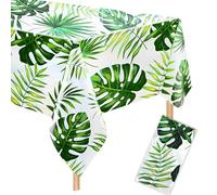 CKCSHI Hawaiian Luau Tablecloths, Tropical Palm Leaves Cloth, Jungle Party Waterproof Rectangular Table Covers, Aloha Tropical Palm Leaves Table Cloth for Outdoor Indoor Picnic Party Supplies