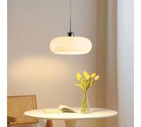 CKENSU 11" Bauhaus Glass Pendant Light Nordic Style Glass Chandelier Modern Suspension Chandelier Lighting for Kitchen Island Bedroom Cafe Hallway Restaurant-White